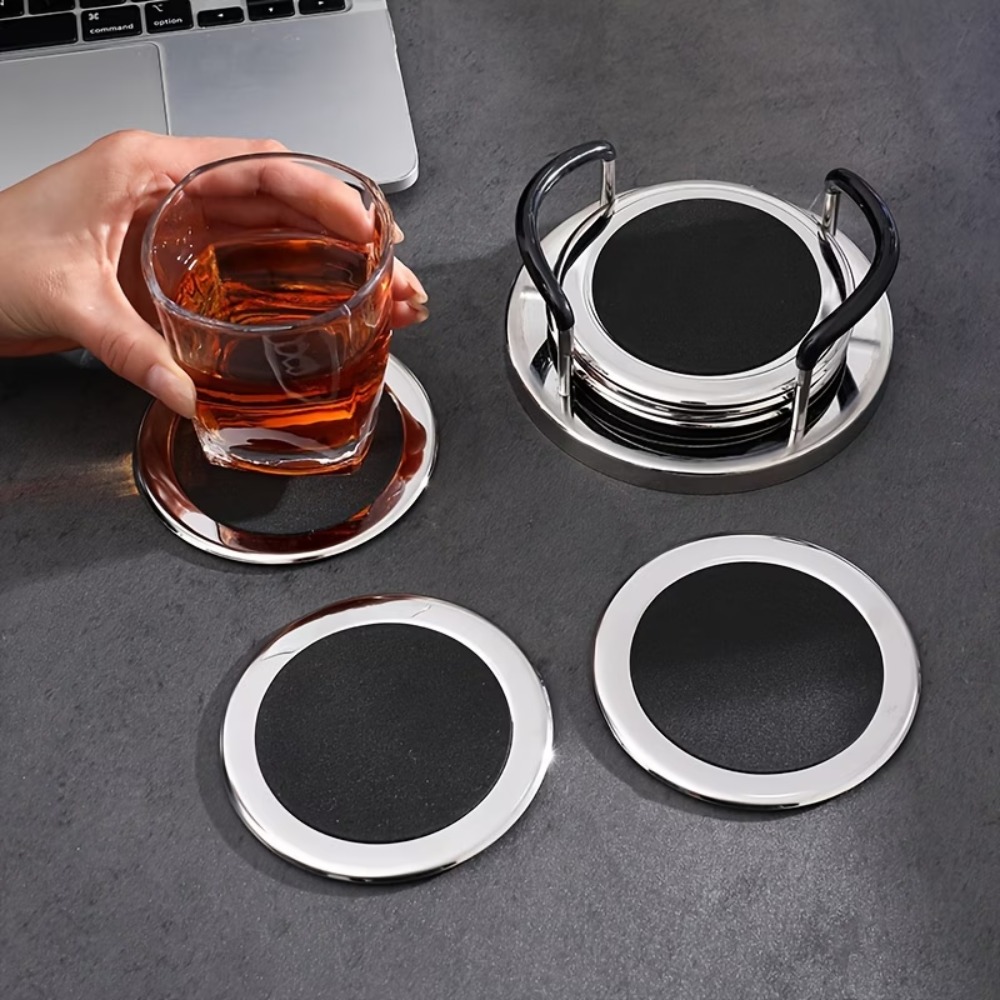 Marble Coaster Set - Conjunto de 6 Porta-Copos Redondos de