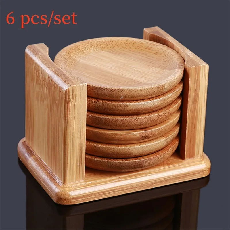 Marble Coaster Set - Coaster De Bambu Em Forma Redonda,