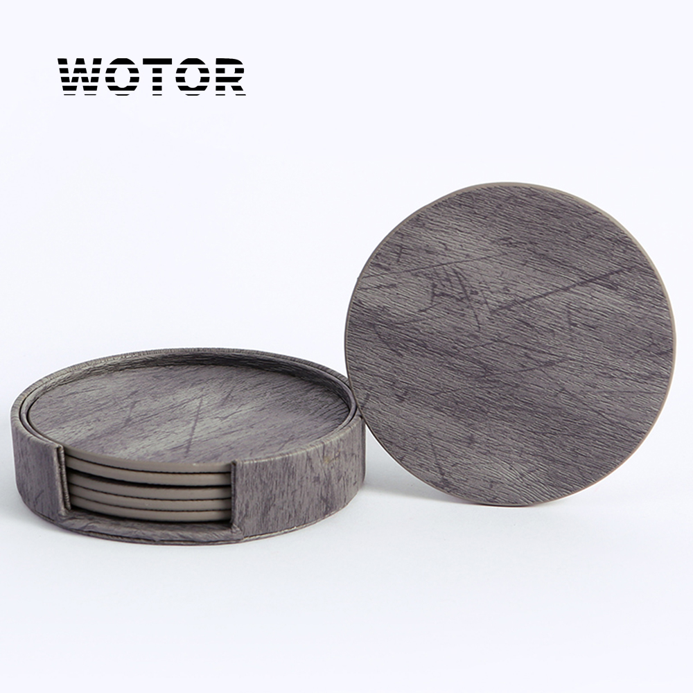 Marble Coaster Set - Woter 6 pçs/lote círculo de couro