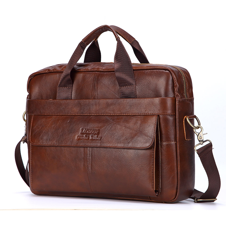 Homens de couro genuíno bolsas - Leather Briefcase avaliação e preço